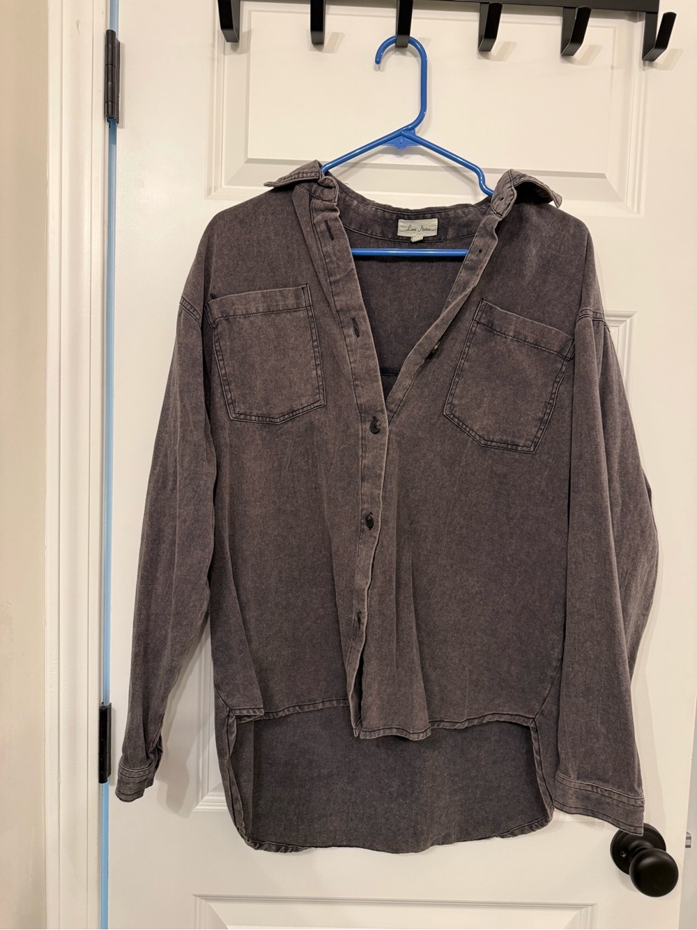 Love Notes Charcoal Gray Washed Button-Down Shirt